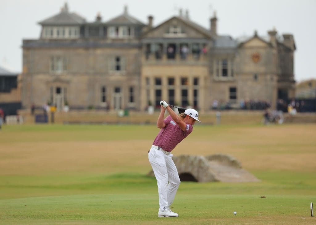 Cameron Smith of Australia tees off on the 18th hole during Day Four of The 150th Open at St Andrews Old Course on July 17, 2022 in St Andrews, Scotland.